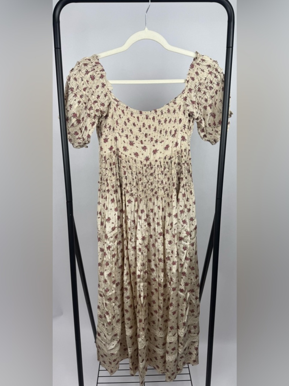 Free People Bali Juniper Midi Dress Floral Smocked Puff Sleeve Size 6 - Picture 5 of 9